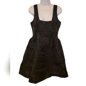 Anthropologie Maeve Jacquard Fit and flare black mini cocktail dress size 8